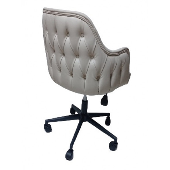 Bilgisayar ve Çalışma Koltuğu Krem Suni Deri Krom Yıldız Ayaklı - 6