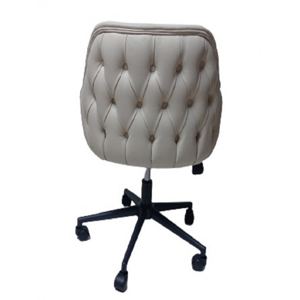 Bilgisayar ve Çalışma Koltuğu Krem Suni Deri Krom Yıldız Ayaklı - 7