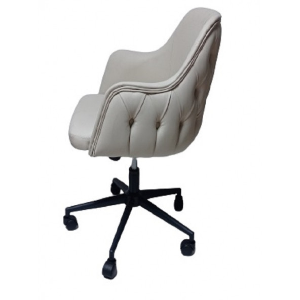 Bilgisayar ve Çalışma Koltuğu Krem Suni Deri Krom Yıldız Ayaklı - 9