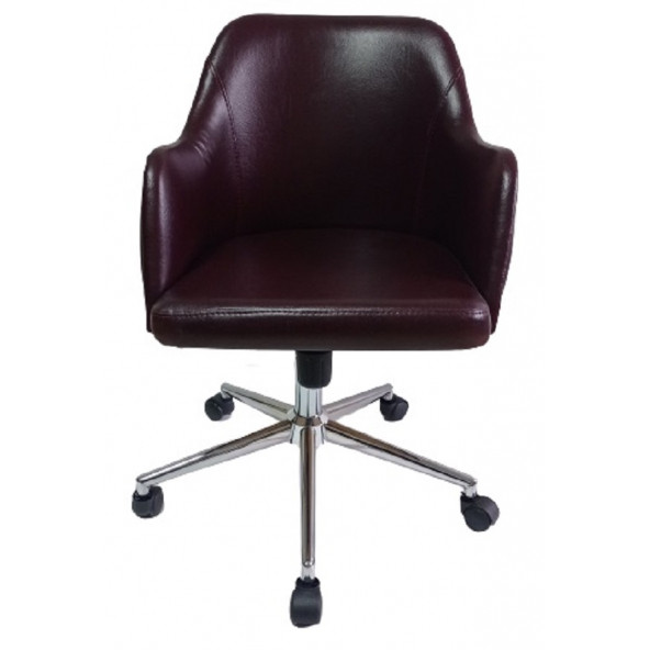 Bilgisayar ve Çalışma Koltuğu Bordo Suni Deri Krom Yıldız Ayaklı