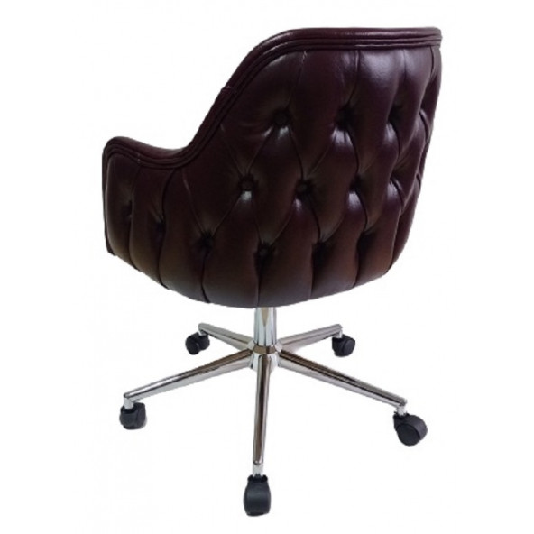 Bilgisayar ve Çalışma Koltuğu Bordo Suni Deri Krom Yıldız Ayaklı - 4