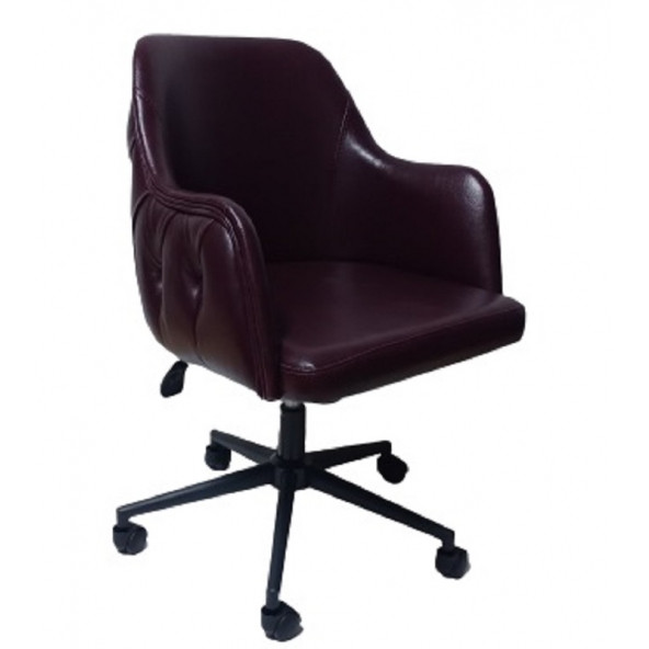 Bilgisayar ve Çalışma Koltuğu Bordo Suni Deri Krom Yıldız Ayaklı - 7