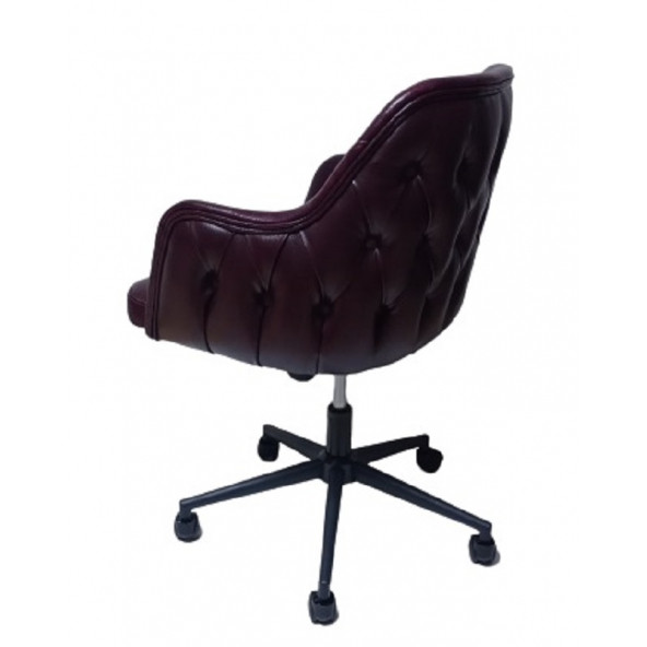 Bilgisayar ve Çalışma Koltuğu Bordo Suni Deri Krom Yıldız Ayaklı - 9