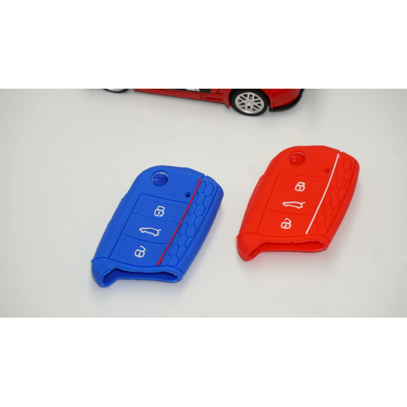 Seat Leon ibiza Ateca Silikon Anahtar Kırmızı Mavi Kılıf Seti - Resim 2