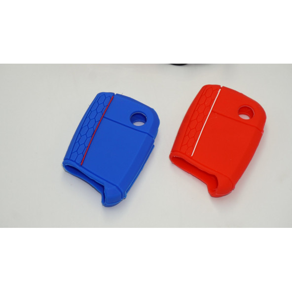 Seat Leon ibiza Ateca Silikon Anahtar Kırmızı Mavi Kılıf Seti - Resim 4