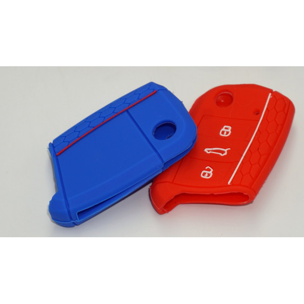 Seat Leon ibiza Ateca Silikon Anahtar Kırmızı Mavi Kılıf Seti - Resim 5