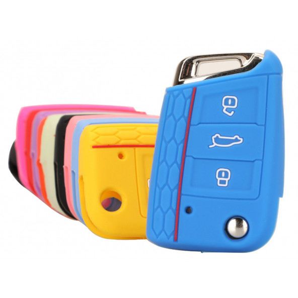 Seat Leon ibiza Ateca Silikon Anahtar Kırmızı Mavi Kılıf Seti - Resim 6
