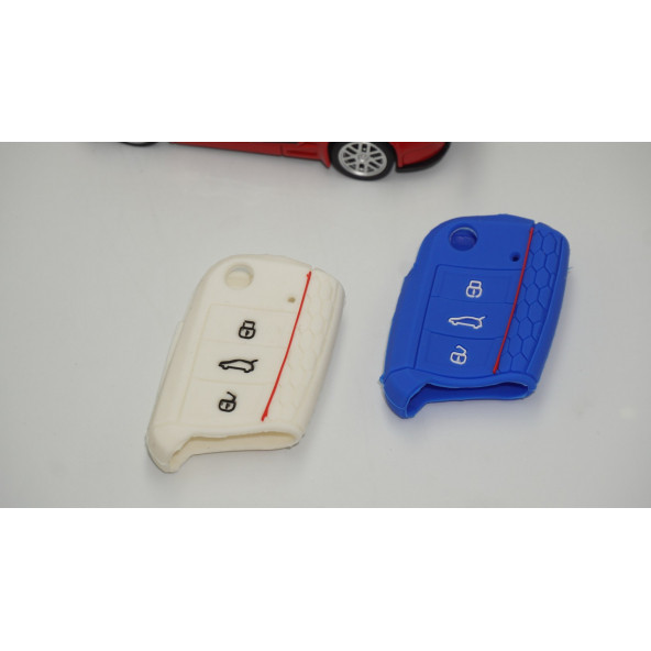 Seat Leon ibiza Ateca Silikon Anahtar Mavi Beyaz Kılıf Seti - 2
