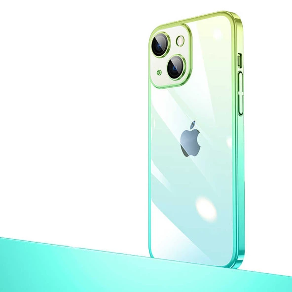 Apple iPhone 14 Plus Kılıf Parlak Renk Geçişli Kamera Korumalı Zore Senkron Kapak  Yeşil-Mavi