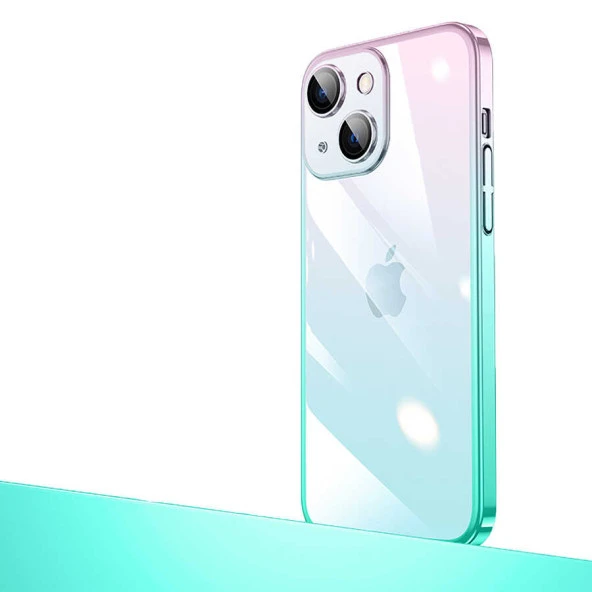 Apple iPhone 14 Plus Kılıf Parlak Renk Geçişli Kamera Korumalı Zore Senkron Kapak  Pembe-Mavi