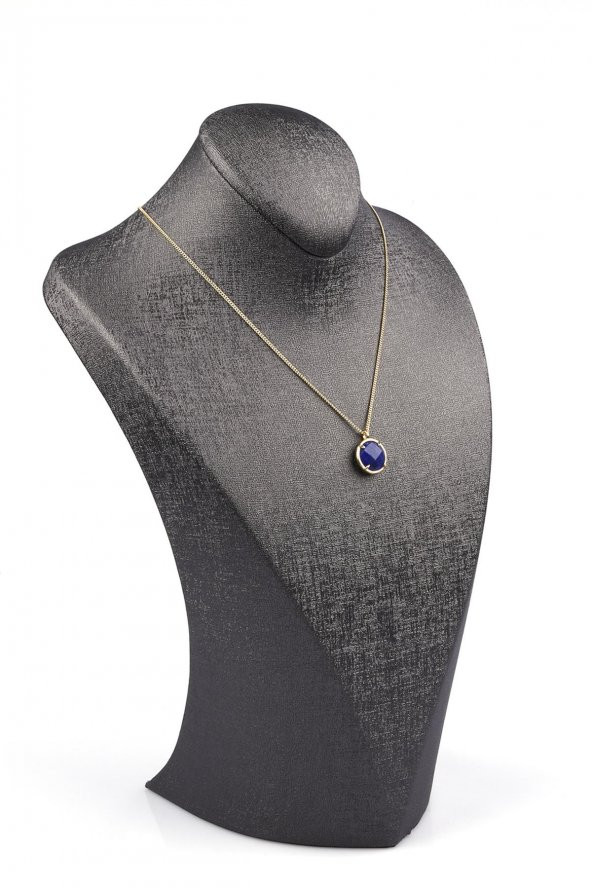 Lapis Lazuli Doğal Taş Gold Renkli Kolye - 2
