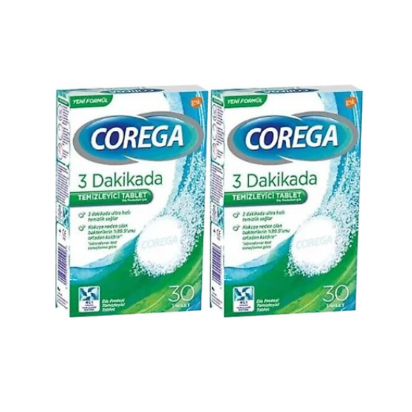 Corega 3 Dakikada Diş Protezi Temizleyici 30 Tablet 2'li Paket - 1