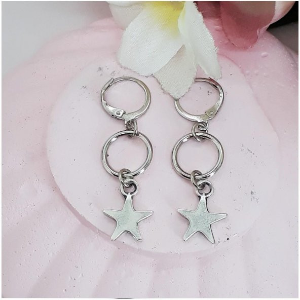 Gümüş Renk Kadın Yıldız Küpe - 2