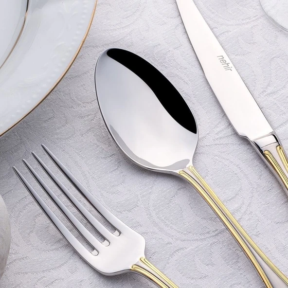 Nehir Lalezar Altın Sade 89 Parça Çatal Kaşık Bıçak Takımı - Resim 7