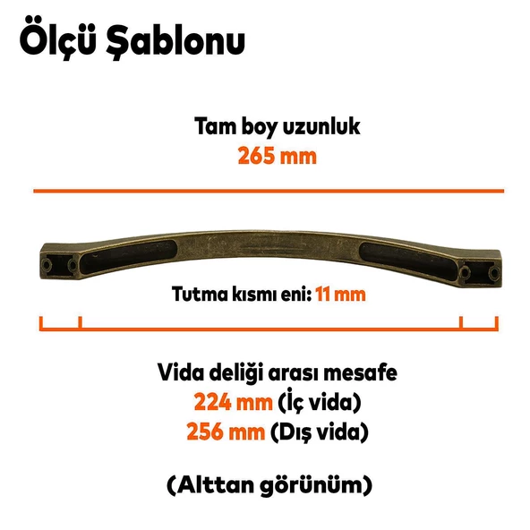 Kartaca 224-256 mm Eskitme Antik Sarı Metal Mobilya Mutfak Çekmece Dolap Dolabı Kulpu Kulbu Kulpları - 2