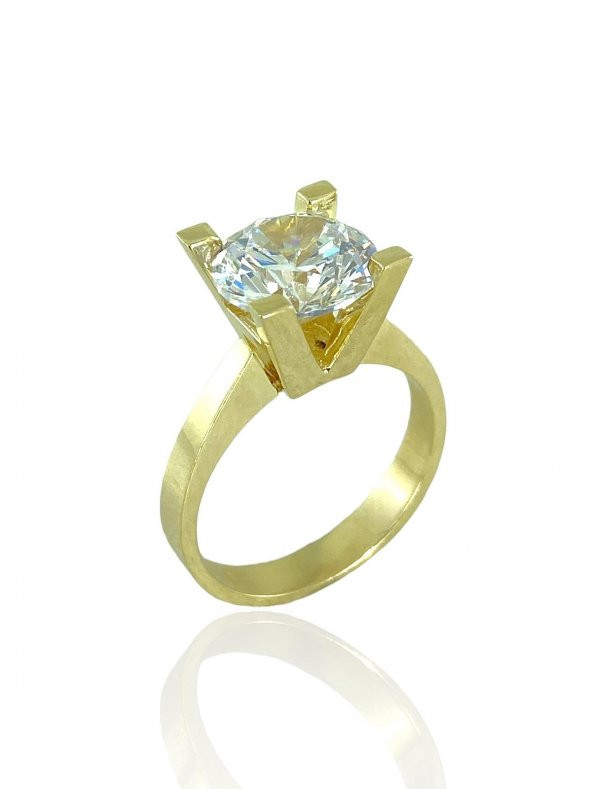 4 Carat Büyük Zirkon Tek Taş 8 Ayar Altın Yüzük - 2