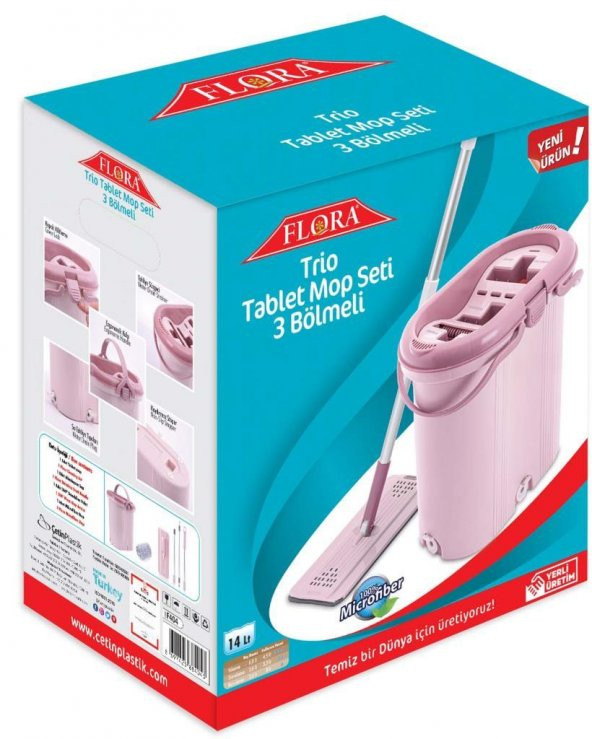 FLORA 3 BÖLMELİ TRİO TABLET MOP SETİ VE 4 ADET MİKROFİBER BEZ F405 - 5