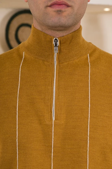 SAN&FA ÇİZGİLİ BALIKCI YAKA FERMUARLI REGULAR FİT ERKEK TRİKO KAZAK - 5