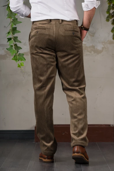 İNCE FİTİLLİ REGULAR KESİM BORU PAÇA ERKEK KADİFE PANTOLON - 9