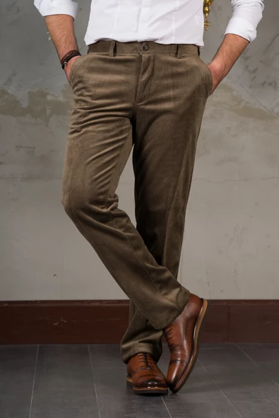 İNCE FİTİLLİ REGULAR KESİM BORU PAÇA ERKEK KADİFE PANTOLON - 8