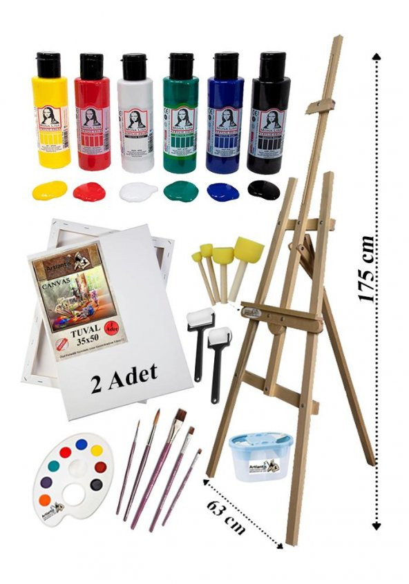 Akrilik Boya Resim Seti Südor Monalisa 6 Ana Renk 70 ml Akrilik Boya 2 Tuval 35x50 Fırça Spatula Şövale