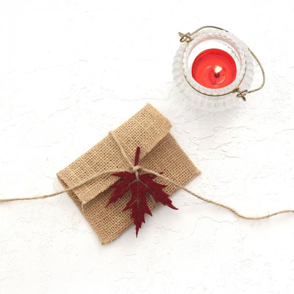 Keçe yapraklı minik jüt zarf, 7x10 cm  Bordo (3 adet)