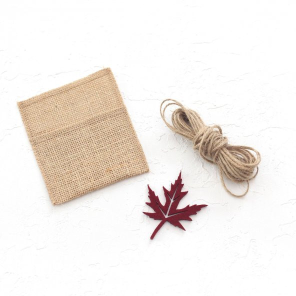 Keçe yapraklı minik jüt zarf, 7x10 cm  Bordo (3 adet) - Resim 2