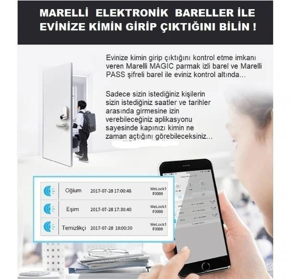 Marelli magic parmak izli ve cep telefonuyla açılan kilit kapı göbeği, bareli, silindiri - 5