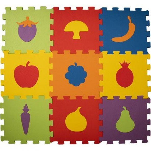 9 Adet 33x33 Meyveler Eğitici Oyun Karosu Yer Matı Eva Puzzle Minder 9 Parça Eğitici Oyun Halısı