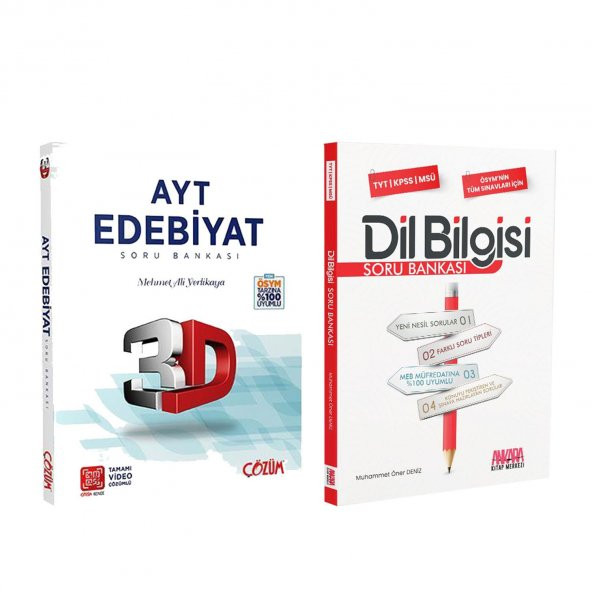 3D AYT Edebiyat ve AKM Dil Bilgisi Soru Bankası Seti 2 Kitap