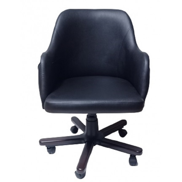 Ofis Koltuğu Çalışma Sandalyesi Ahşap Ayaklı Siyah Renkli Suni Deri - 2