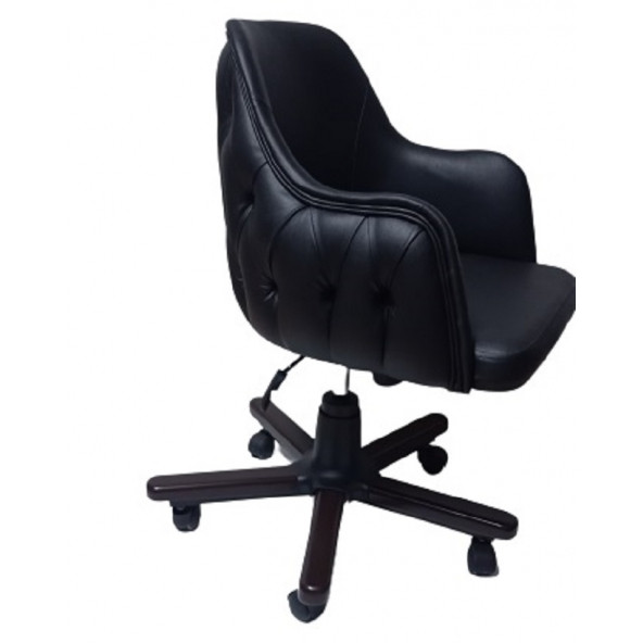 Ofis Koltuğu Çalışma Sandalyesi Ahşap Ayaklı Siyah Renkli Suni Deri - 3