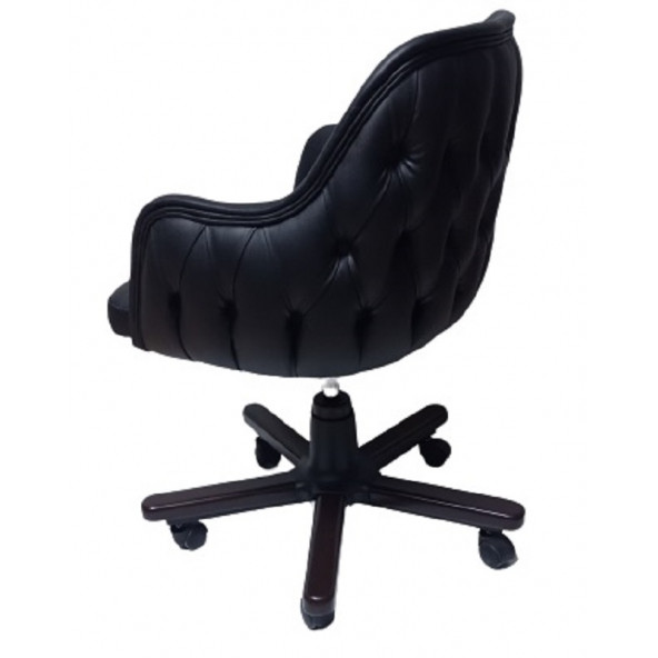 Ofis Koltuğu Çalışma Sandalyesi Ahşap Ayaklı Siyah Renkli Suni Deri - 4