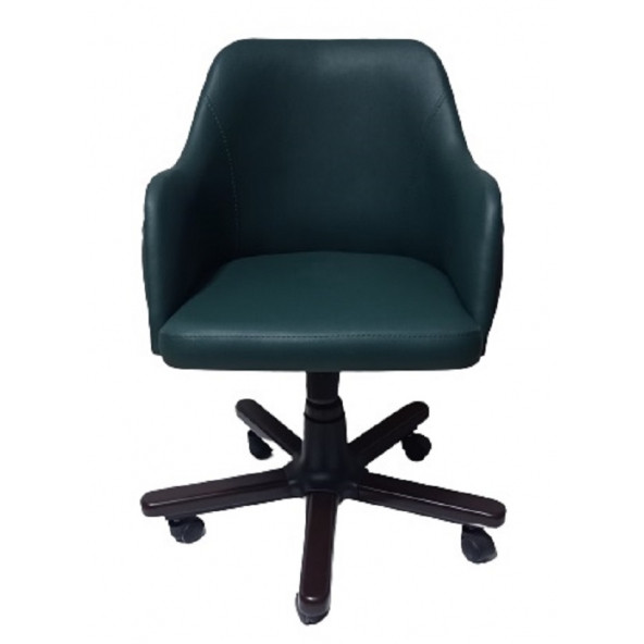 Ofis Koltuğu Çalışma Sandalyesi Ahşap Ayaklı Yeşil Renkli Suni Deri