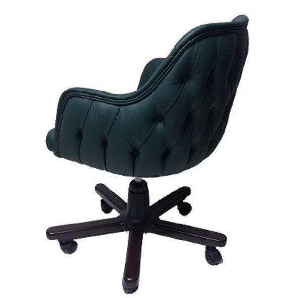 Ofis Koltuğu Çalışma Sandalyesi Ahşap Ayaklı Yeşil Renkli Suni Deri - 4