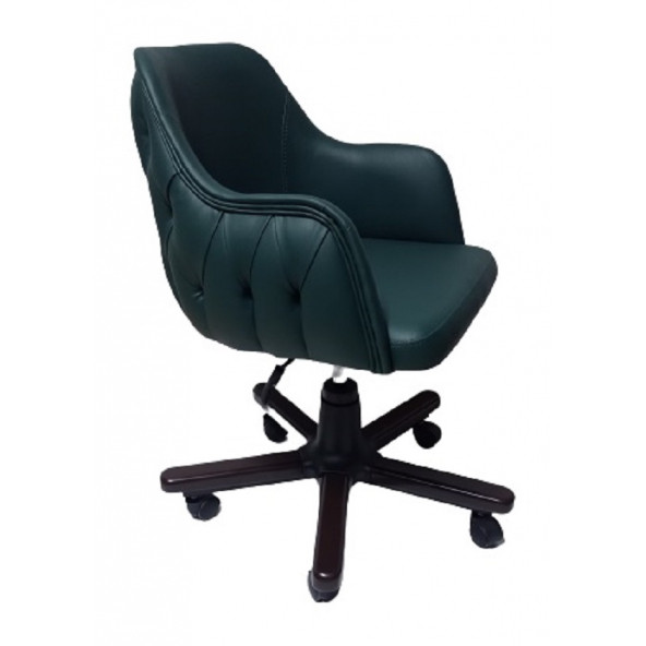 Ofis Koltuğu Çalışma Sandalyesi Ahşap Ayaklı Yeşil Renkli Suni Deri - 5