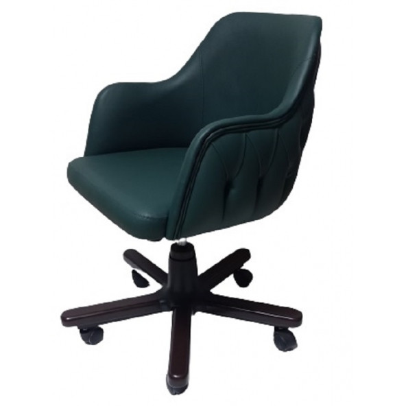 Ofis Koltuğu Çalışma Sandalyesi Ahşap Ayaklı Yeşil Renkli Suni Deri - 6