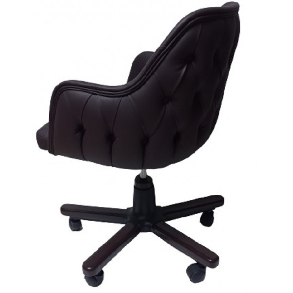 Ofis Koltuğu Çalışma Sandalyesi Ahşap Ayaklı Kahverengi Renkli Suni Deri - 4