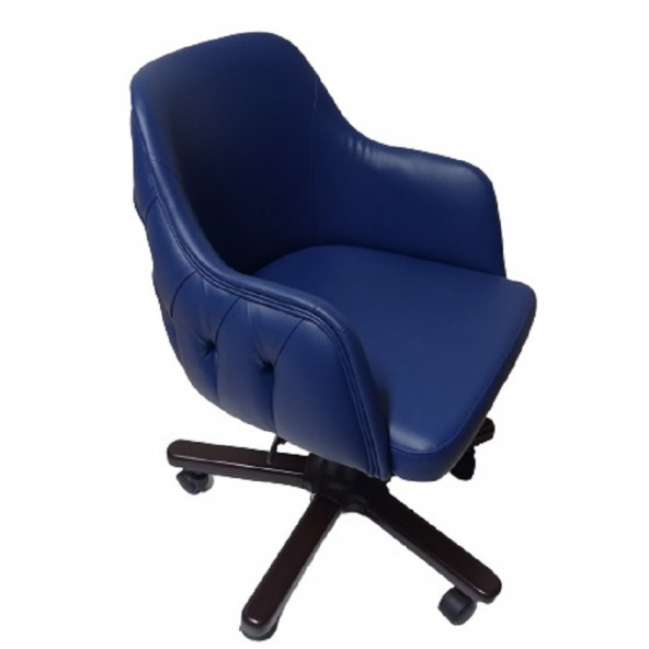 Ofis Koltuğu Çalışma Sandalyesi Ahşap Ayaklı Mavi Renkli Suni Deri - Resim 2