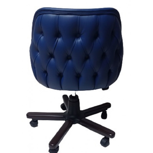 Ofis Koltuğu Çalışma Sandalyesi Ahşap Ayaklı Mavi Renkli Suni Deri - Resim 3