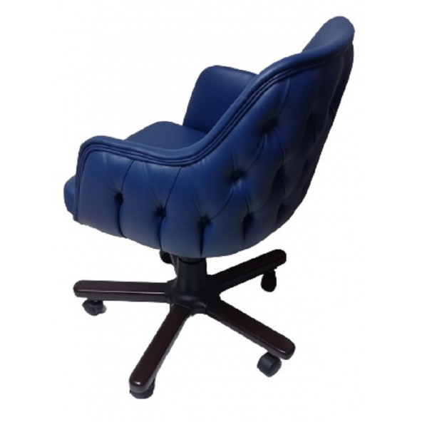 Ofis Koltuğu Çalışma Sandalyesi Ahşap Ayaklı Mavi Renkli Suni Deri - Resim 4