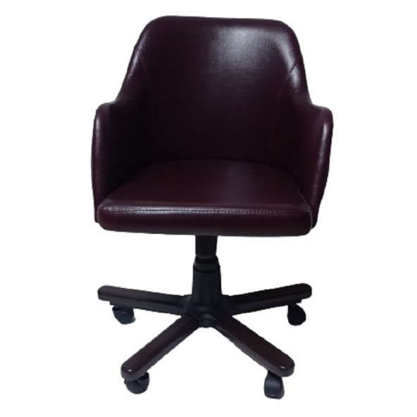 Ofis Koltuğu Çalışma Sandalyesi Ahşap Ayaklı Bordo Suni Deri ürün görseli