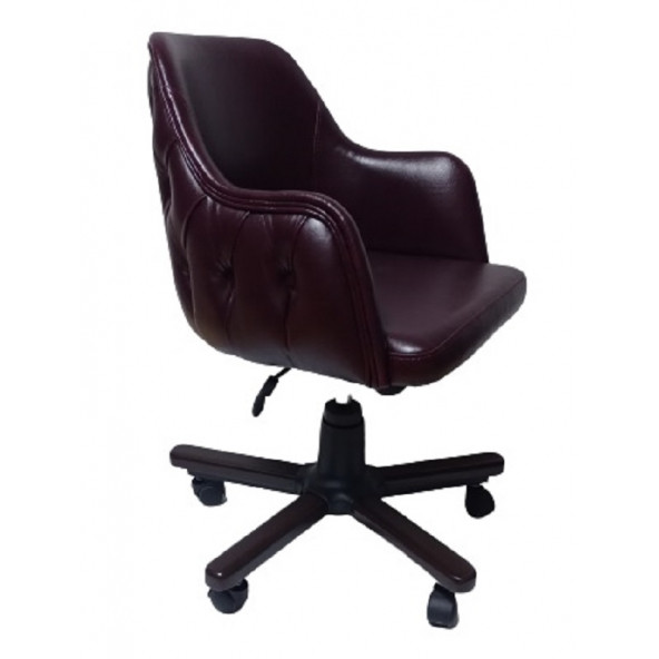 Ofis Koltuğu Çalışma Sandalyesi Ahşap Ayaklı Bordo Suni Deri - Resim 2