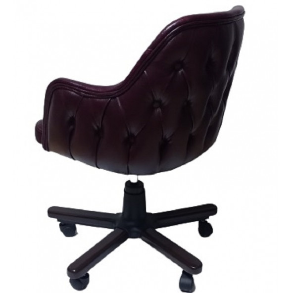 Ofis Koltuğu Çalışma Sandalyesi Ahşap Ayaklı Bordo Suni Deri - Resim 4