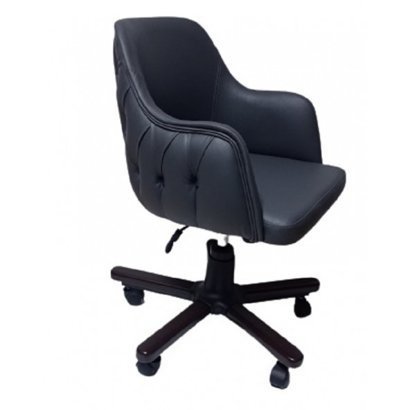 Ofis Koltuğu Çalışma Sandalyesi Ahşap Ayaklı Antrasit Suni Deri - 2