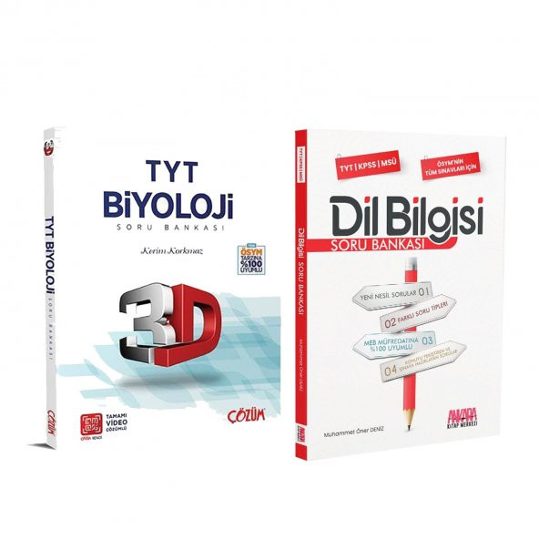 3D TYT Biyoloji ve AKM Dil Bilgisi Soru Bankası Seti 2 Kitap