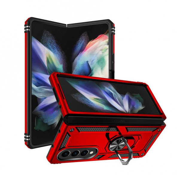 Samsung Galaxy Z Fold 4 Kılıf Yüzüklü Magnetic Standlı Vega Kapak - 5