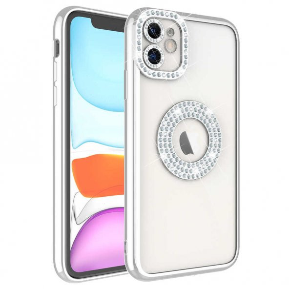 Apple iPhone 11 Kılıf Kamera Korumalı Taş Süslemeli Arkası Şeffaf Zore Asya Kapak - 3