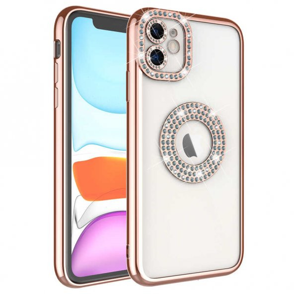 Apple iPhone 11 Kılıf Kamera Korumalı Taş Süslemeli Arkası Şeffaf Zore Asya Kapak - 5
