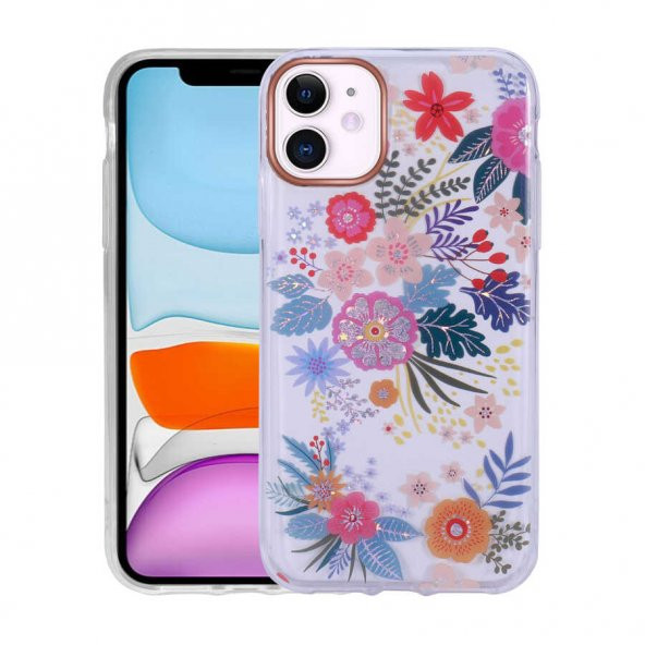 Apple iPhone 11 Kılıf Desenli Simli Sert Zore İnka Kapak - 5